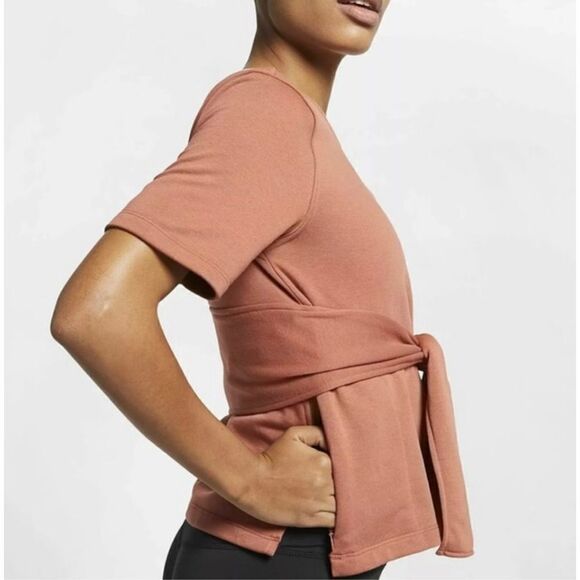 Womens Nike Studio Dri-Fit Short Sleeve Yoga Studio Wrap in Dusty Peach - M - Picture 3 of 6